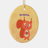 ハッピーキュート赤リス漫画イラストレーション セラミックオーナメント (右)