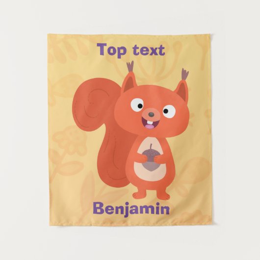 ハッピーキュート赤リス漫画イラストレーション タペストリー (正面)