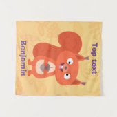 ハッピーキュート赤リス漫画イラストレーション タペストリー (正面(横))