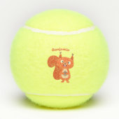 ハッピーキュート赤リス漫画イラストレーション テニスボール (裏面)