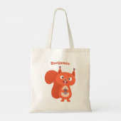 ハッピーキュート赤リス漫画イラストレーション トートバッグ (裏面)