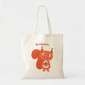 ハッピーキュート赤リス漫画イラストレーション トートバッグ (正面)