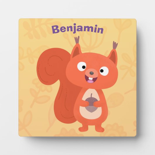 ハッピーキュート赤リス漫画イラストレーション フォトプラーク (正面)