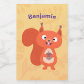 ハッピーキュート赤リス漫画イラストレーション フードラベル (シングルラベル)