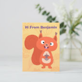 ハッピーキュート赤リス漫画イラストレーション ポストカード (スタンド正面)