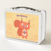 ハッピーキュート赤リス漫画イラストレーション メタルランチボックス (裏面)