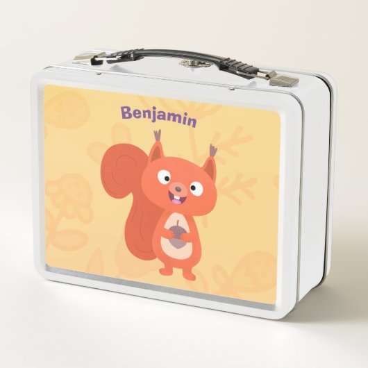 ハッピーキュート赤リス漫画イラストレーション メタルランチボックス (裏面)
