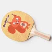 ハッピーキュート赤リス漫画イラストレーション 卓球ラケット (横)