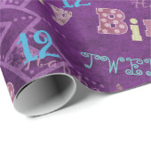 ハッピーキュート12誕生日パープルブルー ラッピングペーパー (ロールコーナー)