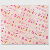 ハッピーキュート12誕生日ピンクイエロー ラッピングペーパー (フラット)