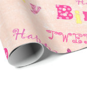 ハッピーキュート12誕生日ピンクイエロー ラッピングペーパー (ロールコーナー)