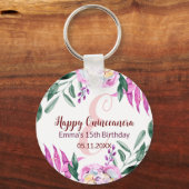 ハッピーキンセアニェラ15誕生日パーティー好意ピンク キーホルダー (正面)