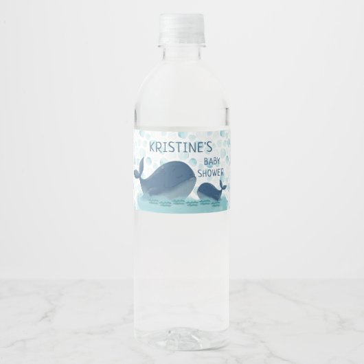 ハッピークジラ海バブルパーソナライズされたベビーシャワー ペットボトルラベル (正面)