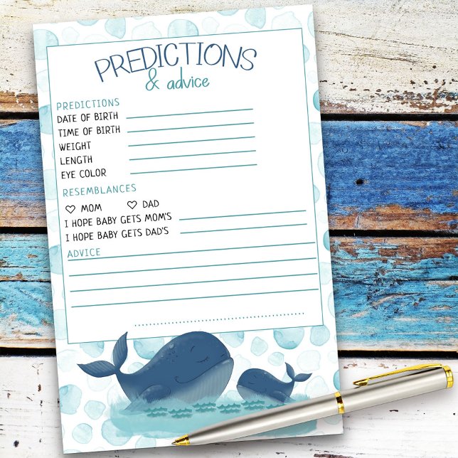ハッピークジラ赤ちゃんシャワー予測とアドバイス (Baby Shower advice card from my Happy Whale collection. Message if you need different items.)