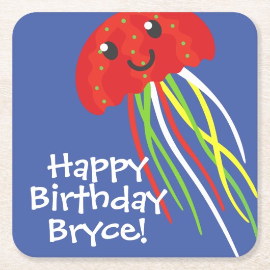 ハッピークラゲパーソナライズされた紙コースター スクエアペーパーコースター (正面)