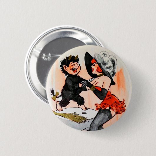 ハッピークランプス&女性かわいらしヴィンテージクリスマス 缶バッジ (正面&裏面)