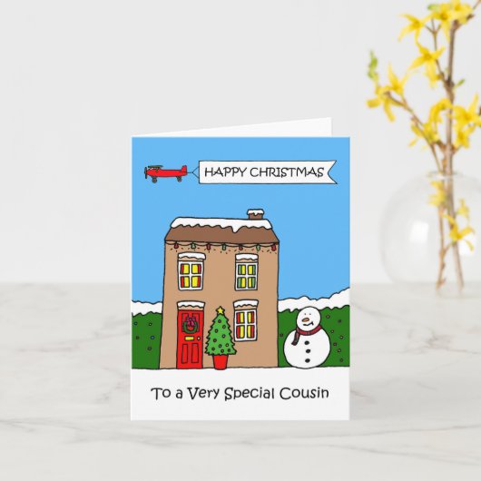 ハッピークリスマスいとこフェスティバルハウス カード (黄色い花)