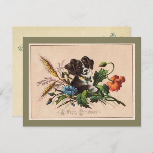 ハッピークリスマスかわいい犬のヴィンテージ再現 シーズンポストカード (正面/裏面)