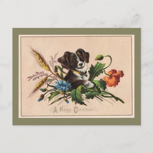 ハッピークリスマスかわいい犬のヴィンテージ再現 シーズンポストカード (正面)