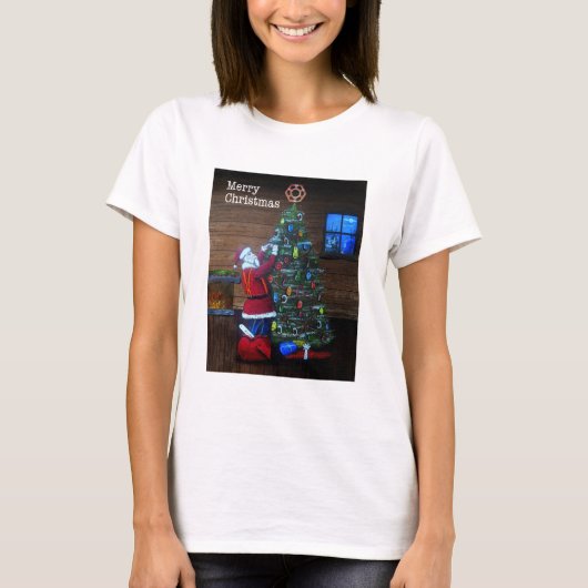 ハッピークリスマスアルボリストの木の外科医リギングツリー Tシャツ (正面)