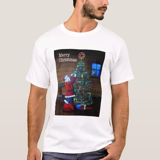 ハッピークリスマスアルボリストの木の外科医リギングツリー Tシャツ (正面)