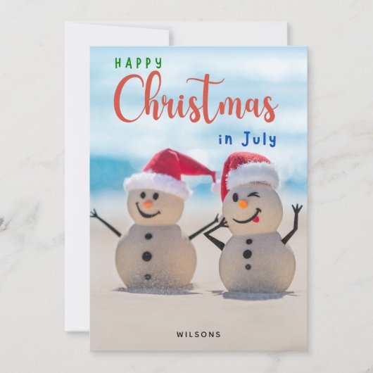 ハッピークリスマスイン7月ビーチ雪だるま シーズンカード (正面)