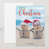 ハッピークリスマスイン7月ビーチ雪だるま シーズンカード (正面/裏面)