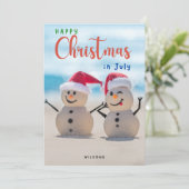 ハッピークリスマスイン7月ビーチ雪だるま シーズンカード (スタンド正面)