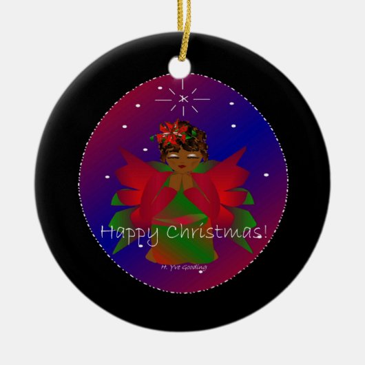 ハッピークリスマスエンジェルベビーー セラミックオーナメント (正面)