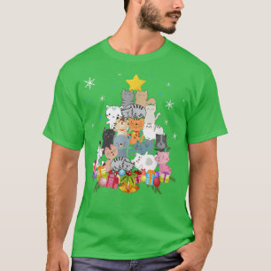 ハッピークリスマスキャッツツリーギフトアイディアforかわいい猫 tシャツ