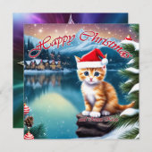 ハッピークリスマスキュート与えな子猫キス シーズンカード (正面/裏面)