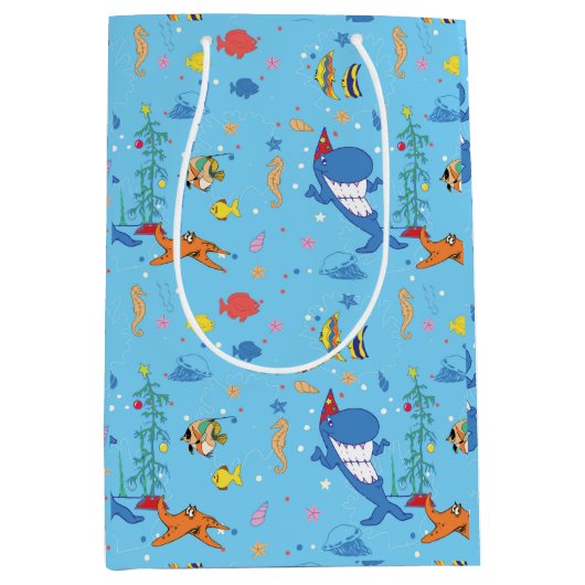 ハッピークリスマスサメ ミディアムペーパーバッグ (正面)