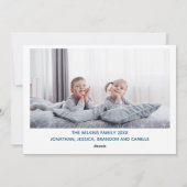 ハッピークリスマスシックなブルーの草書体の写真 シーズンカード (裏面)