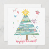 ハッピークリスマスツリー様式化、招待状はがき 招待状 (正面/裏面)
