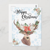 ハッピークリスマスディアウォーターカラーウッドランド ポストカード (正面/裏面)
