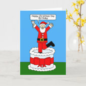 ハッピークリスマスデイ誕生日漫画サンタ カード (黄色い花)