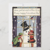 ハッピークリスマスデイ – 子供の建物雪だるま シーズンカード (正面)