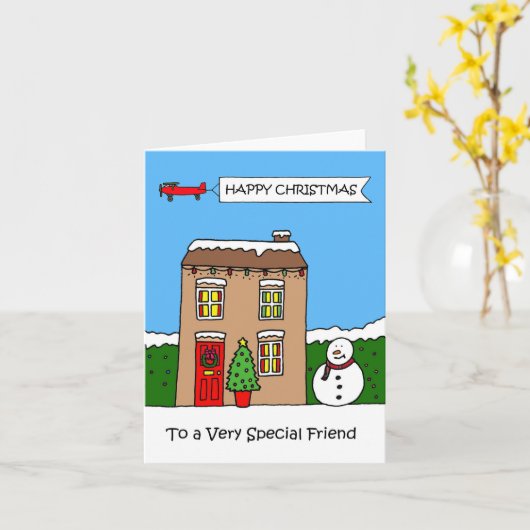 ハッピークリスマストゥフレンドフェスティバルハウス カード (黄色い花)