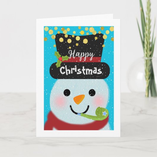 ハッピークリスマスニューイヤーかわいい雪だるま カード (正面)