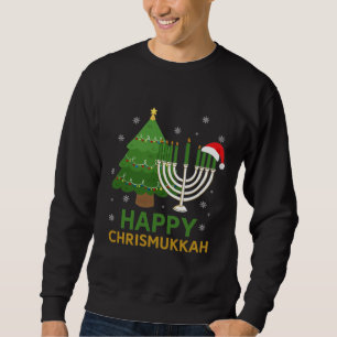 ハッピークリスマスハヌカサンタツリーユダヤ人（ユダヤ教）メノラー スウェットシャツ