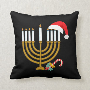 ハッピークリスマスハヌカサンタハットユダヤ人(ユダヤ教)メノラー クッション
