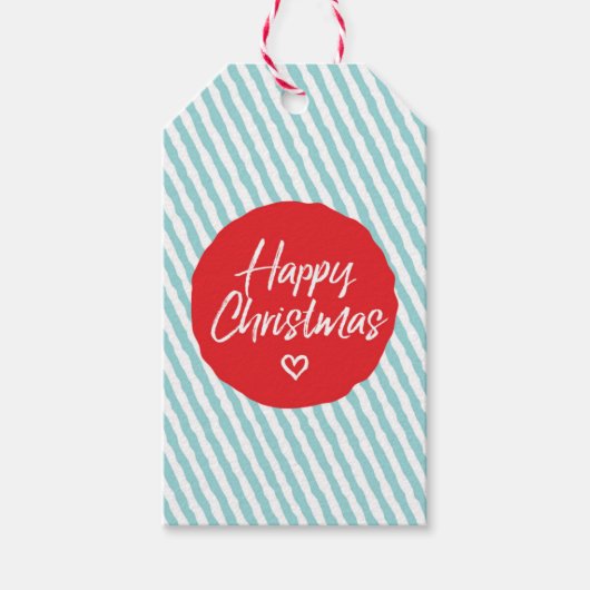 ハッピークリスマスブルーストライプクリスマスギフトタグ ギフトタグ (正面)
