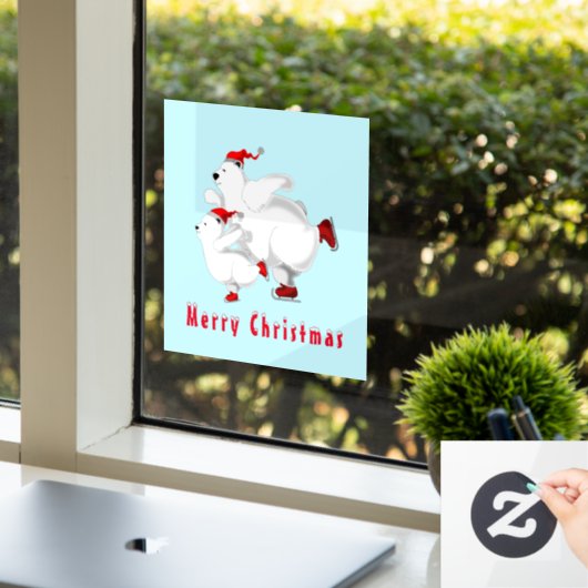 ハッピークリスマスベアーウィンドウにしがみつく ウィンドウサイン (オフィス)