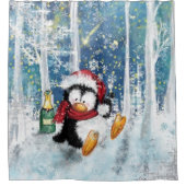 ハッピークリスマスペンギンおもしろいシャワーカーテン シャワーカーテン (正面)