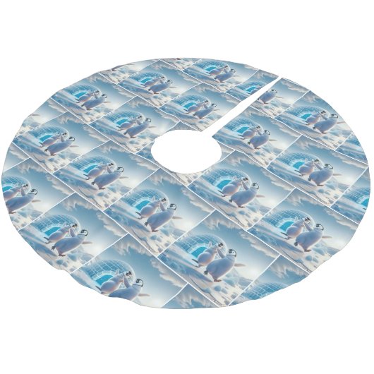 ハッピークリスマスペンギン踊り ブラッシュドポリエステルツリースカート (アングル)