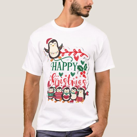 ハッピークリスマスペンギン Tシャツ (正面)