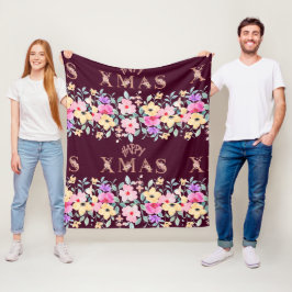 ハッピークリスマスホリデエレガントー フリースブランケット