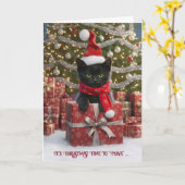 ハッピークリスマスホリデーズカワイイ黒猫 カード (黄色い花)