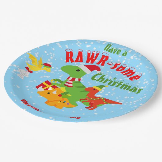 ハッピークリスマスホリデーズ恐竜 ペーパープレート (アングル)