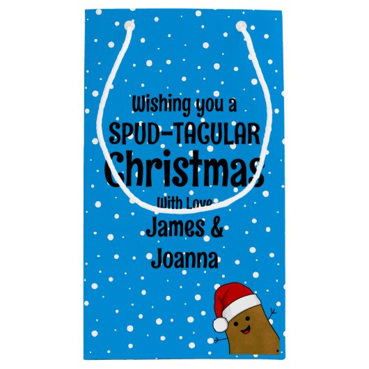 ハッピークリスマスポテトパーソナライズされた スモールペーパーバッグ (裏面)